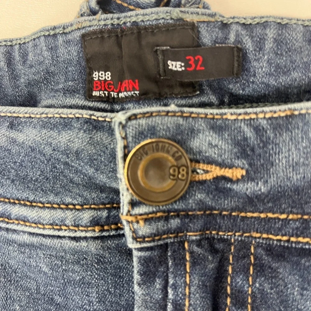 Big‎ John Skinny Jeans Sz 32x29 Blue Distressed Stretch Denim Mens